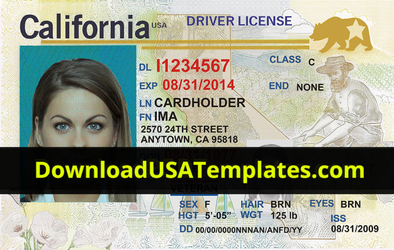 California Driver License Template PSD Fake