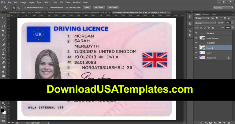 UK Drivers License Template