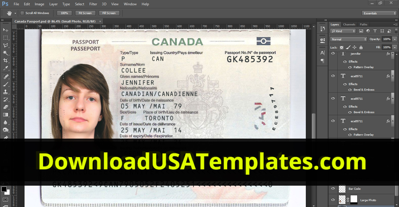 Fake Canadian Passport Template PSD