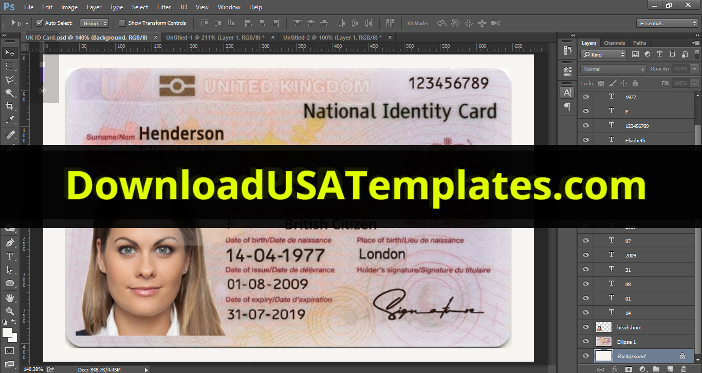 UK ID Card Template PSD